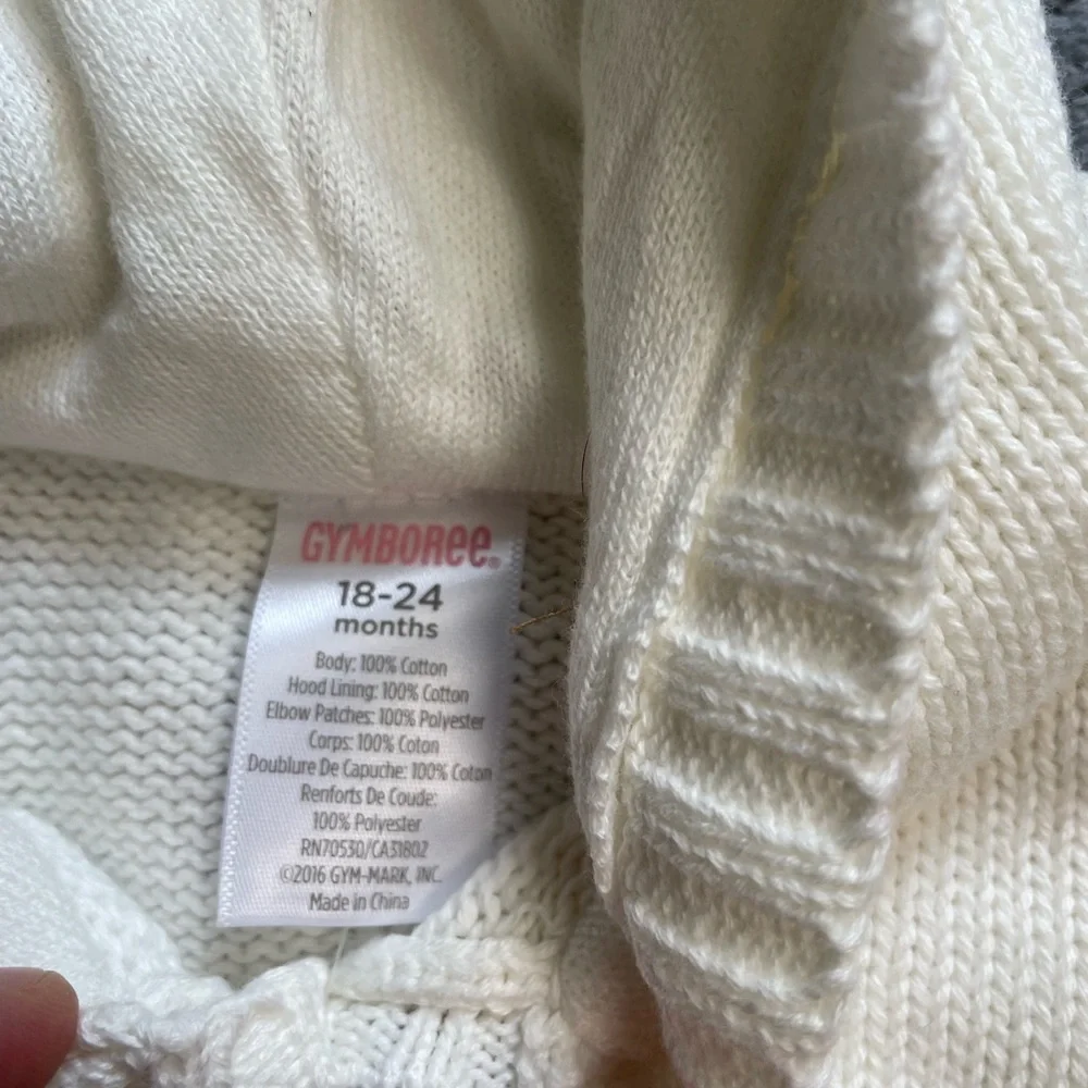 NWT Gymboree Cream‎ Knit Hooded Cardigan Sweater Bear Ears Elbow Patch 18-24 Mo